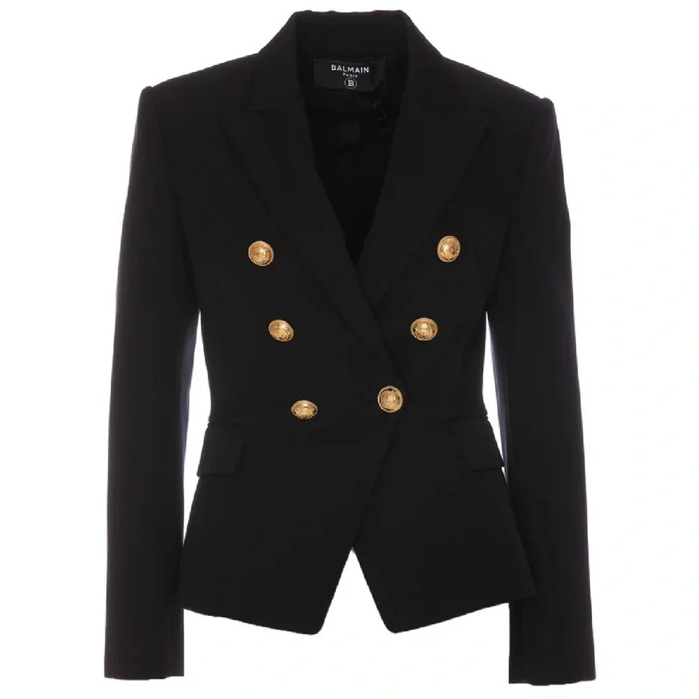 New Balmain Classic Double-Breasted Black Wool Blazer Size 36 - Picture 12 of 12
